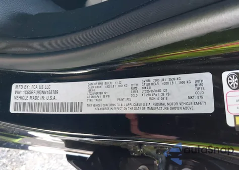 2022 Ram 1500 Trx 4X4 5'7 Box из США, поврежденный, VIN 1C6SRFU93NN168789